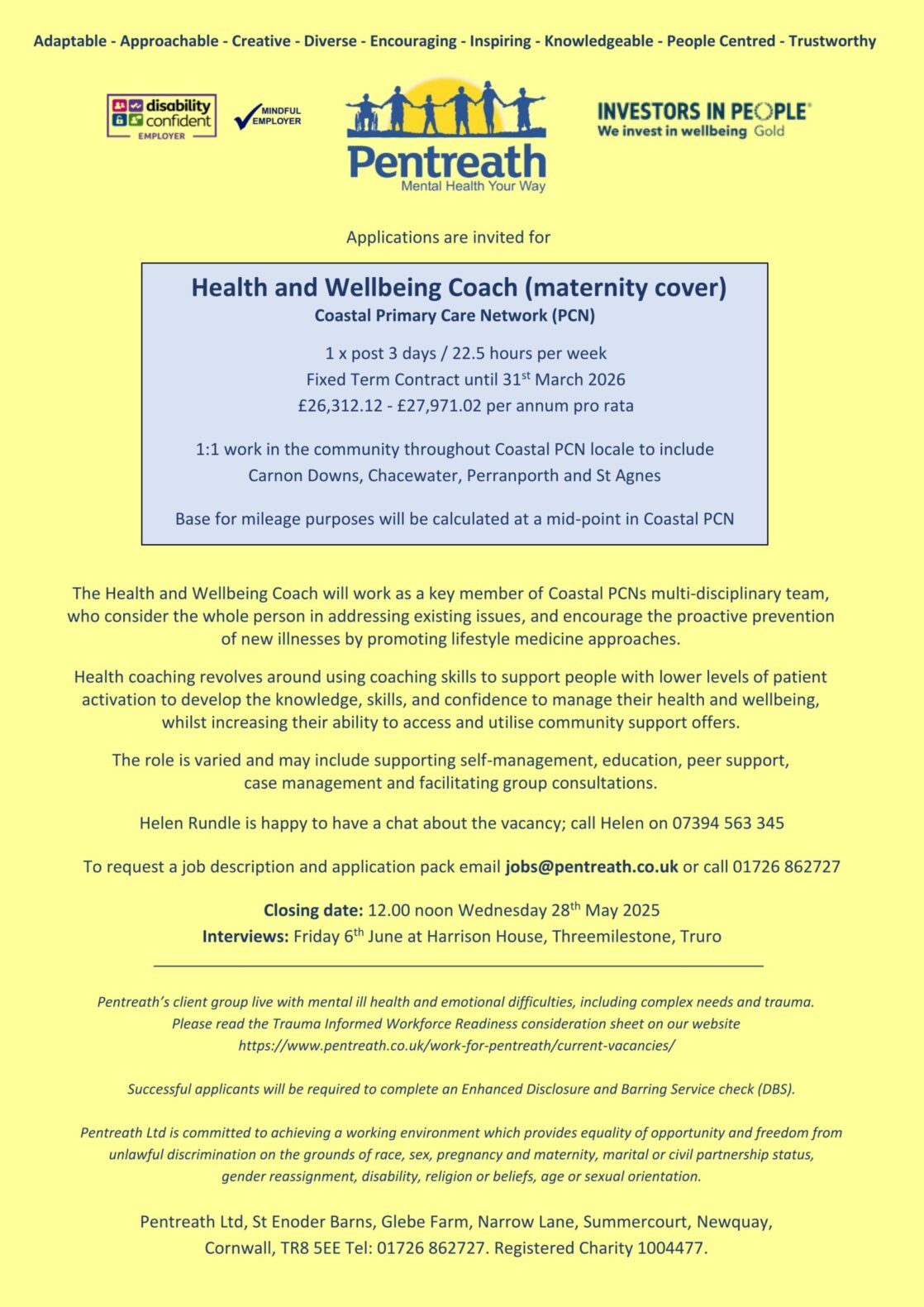 Coastal HWC Maternity Cover Advert May 2025 01